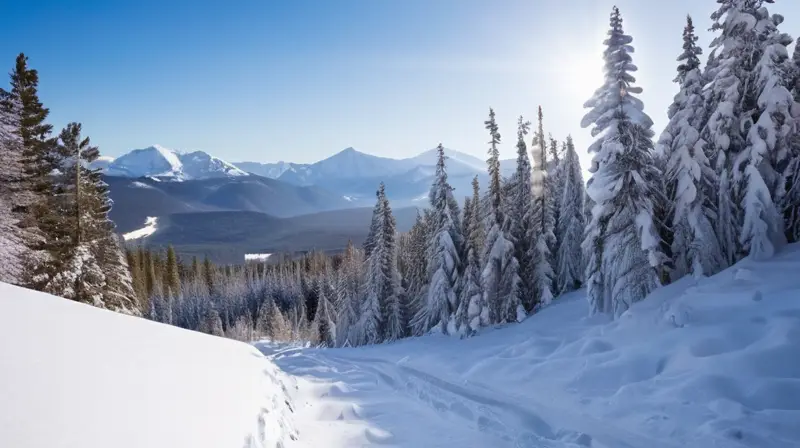 Un paisaje invernal cubierto de nieve, con personas felices disfrutando de la naturaleza y un acogedor refugio de fondo