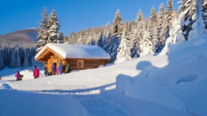 Un paisaje invernal alegre con montañas nevadas