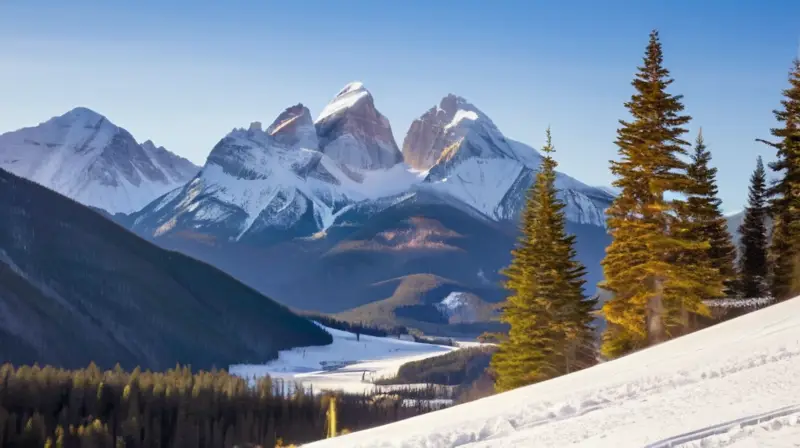 Un paisaje invernal de montañas cubiertas de nieve, esquiadores en acción y chalets acogedores bajo un cielo azul