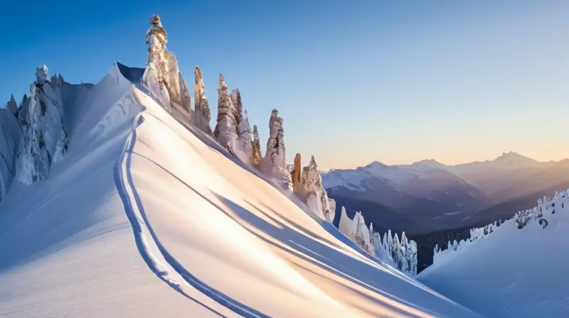 Un paisaje invernal vibrante con montañas nevadas, esquiadores en acción y un ambiente lleno de aventura