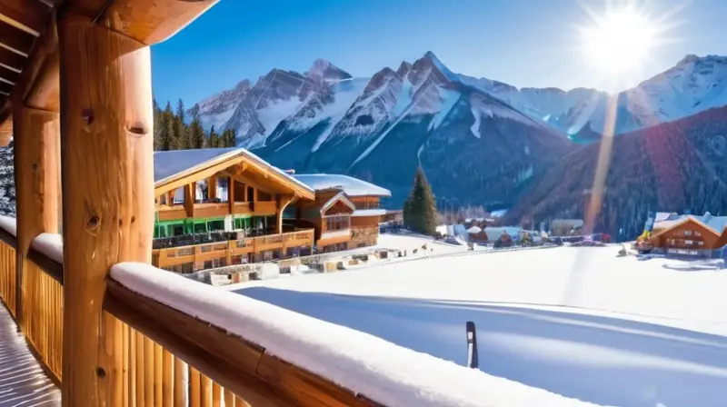 Un acogedor resort de invierno con montañas nevadas