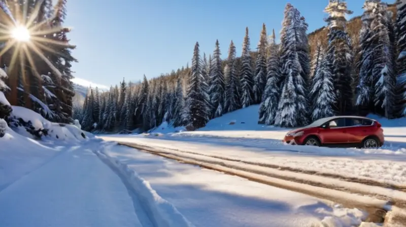 Un estacionamiento cubierto de nieve presenta vehículos dispersos