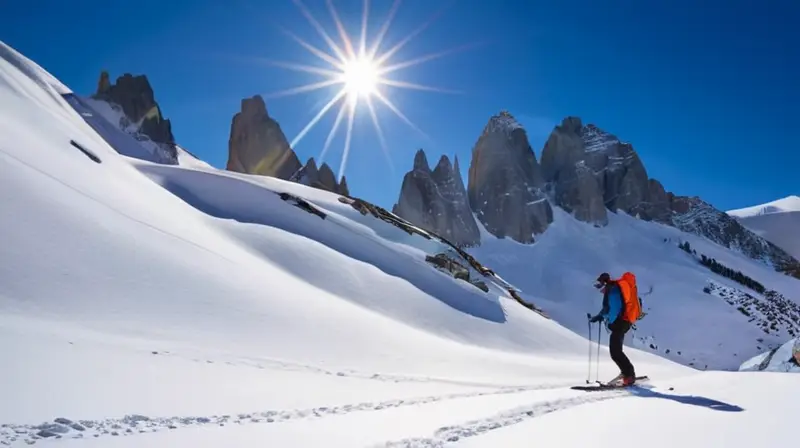 Un paisaje alpino nevado muestra belleza y tragedia con figuras sin vida entre esquís y sombras en la nieve