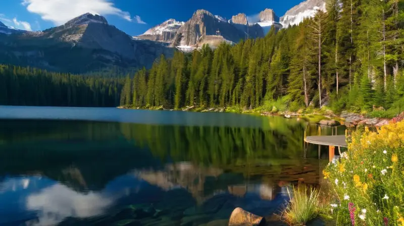 Un lago sereno rodeado de montañas y bosques