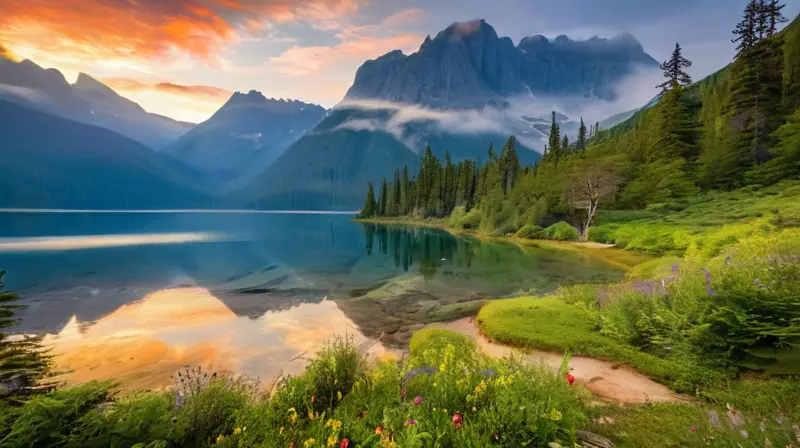 Un paisaje natural de montañas verdes, lagos cristalinos, flores vibrantes y un ambiente sereno invita a la aventura