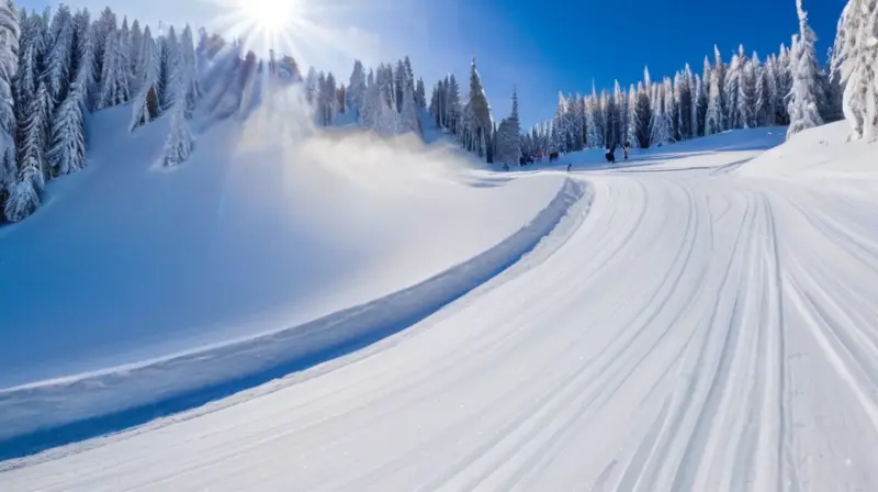 Un vibrante paisaje invernal con esquiadores disfrutando de las pistas cubiertas de nieve bajo un cielo azul