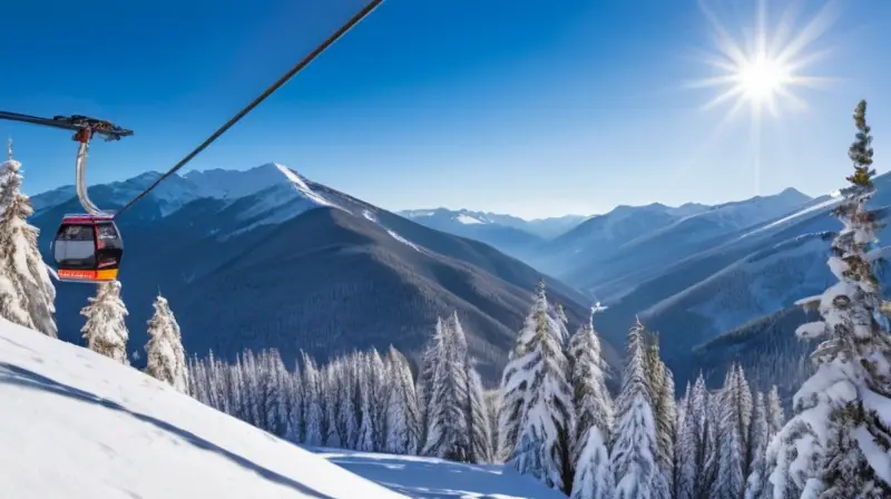 Un paisaje montañoso cubierto de nieve con una moderna góndola