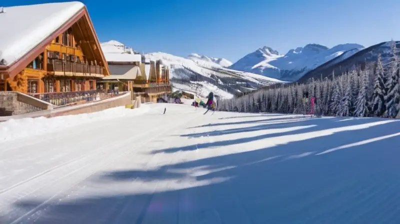 Un paisaje invernal vibrante con montañas nevadas, esquiadores coloridos y un ambiente animado de deportes de invierno