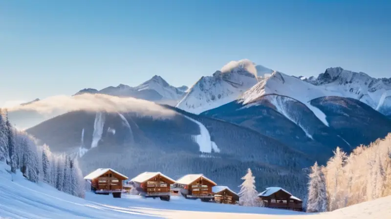 Un paisaje invernal de montañas nevadas, esquiadores felices y un ambiente de aventura