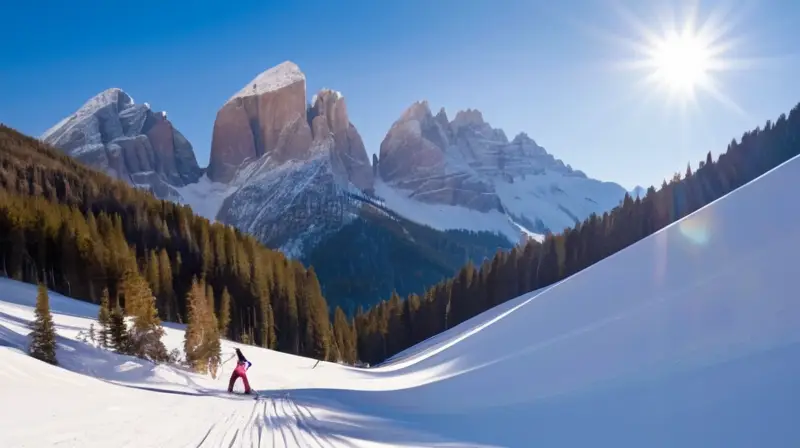 Un paisaje invernal de montañas cubiertas de nieve, esquiadores en acción y chalets acogedores bajo un cielo azul