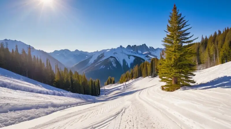 Un paisaje invernal de montañas Dolomitas cubiertas de nieve, esquiadores en acción y cabañas de madera en un ambiente vibrante y aventurero