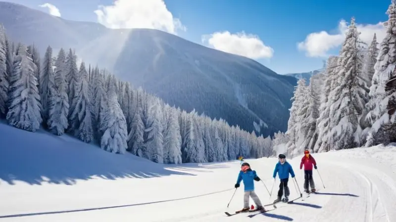 Un acogedor resort de esquí familiar con paisajes nevados, risas, y actividades al aire libre