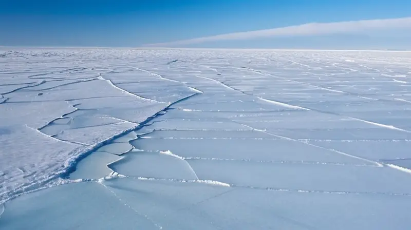 Un vasto y sereno paisaje ártico de hielo brilla bajo el sol invernal