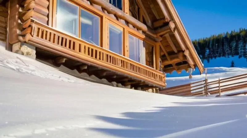 Un acogedor chalet de madera en un paisaje invernal con montañas nevadas