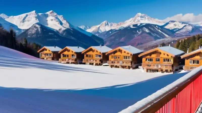 Un paisaje invernal vibrante con montañas nevadas, esquiadores coloridos y un ambiente lleno de alegría