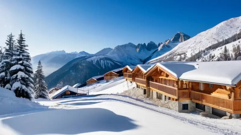 Un paisaje invernal de montañas cubiertas de nieve, esquiadores, cabañas rústicas y una atmósfera acogedora en el macizo Posets-Maladeta