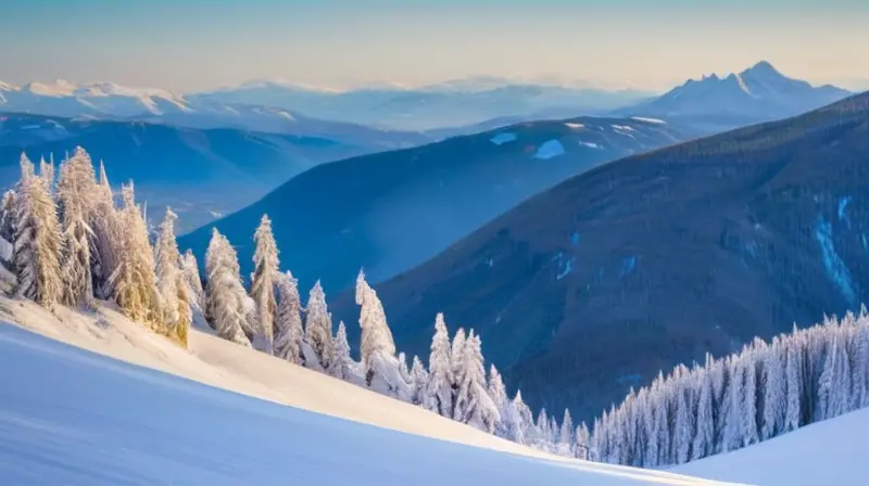 Un paisaje invernal vibrante con esquiadores, montañas nevadas y un ambiente acogedor