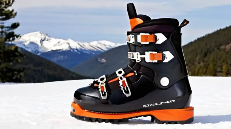 Botas de esquí negras y elegantes con diseño ancho, detalles naranjas y suelas de goma texturizada, listas para la acción en la nieve