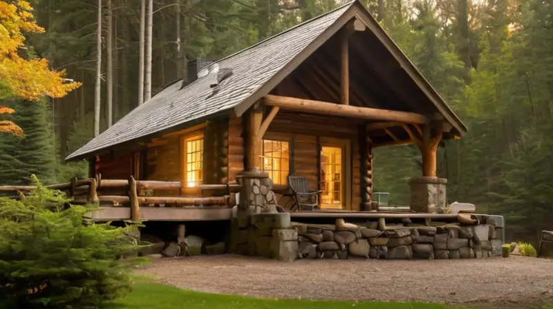 Una cabaña de madera rústica rodeada de pinos