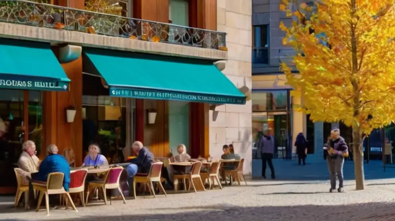 Una animada escena urbana en Andorra con hojas de otoño