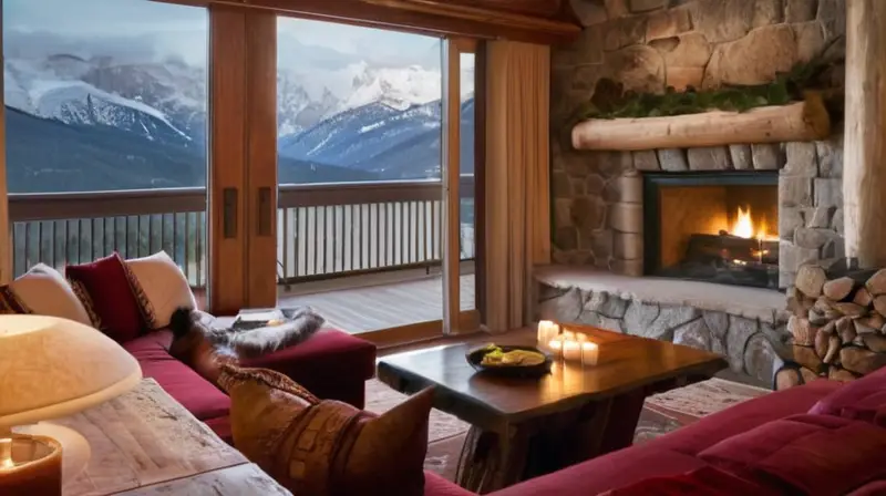 Suite alpina lujosa con vistas a montañas nevadas, decoración elegante y acogedora