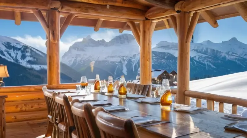 Un paisaje alpino cubierto de nieve con cabañas rústicas