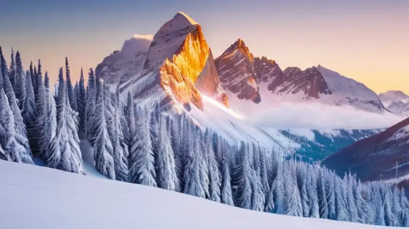 Un paisaje invernal vibrante con montañas nevadas