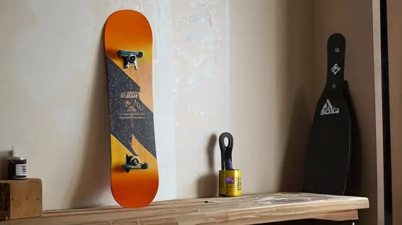 Una tabla de snowboard de madera descansa en un banco de trabajo