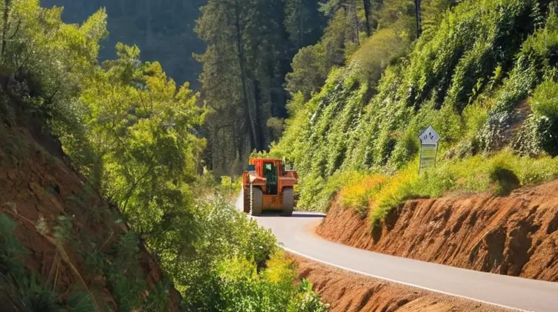 Un paisaje montañoso de la Sierra Nevada con una carretera en construcción