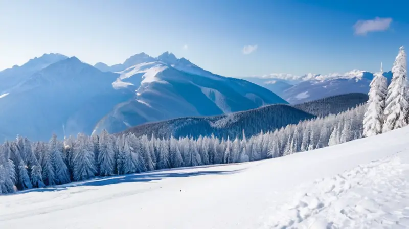 Un paisaje invernal idílico con montañas nevadas