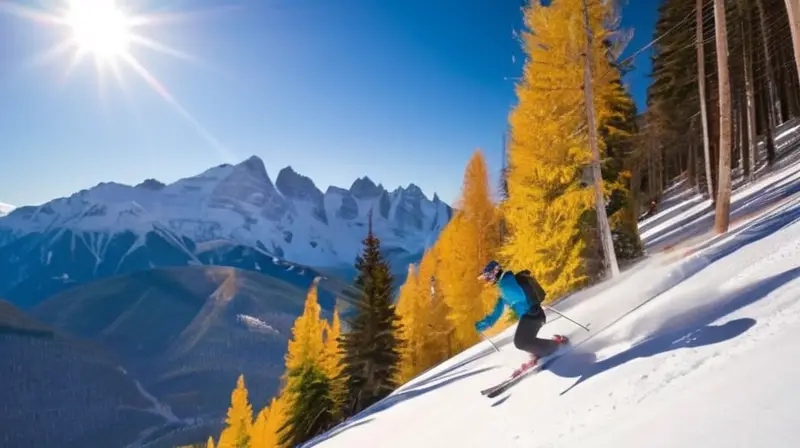 Un paisaje invernal con esquiadores en acción, montañas, chalets acogedores y un ambiente de aventura y tranquilidad