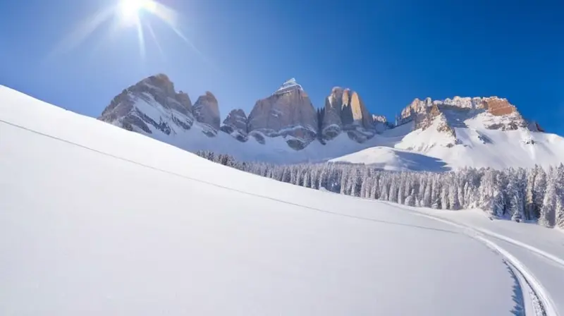 Una vista panorámica de montañas nevadas con esquiadores