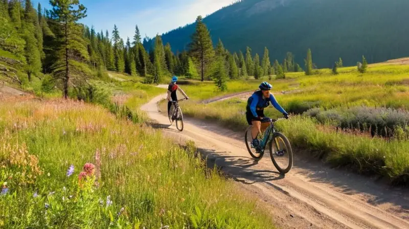 Ciclistas en coloridos trajes recorren senderos de montaña rodeados de naturaleza vibrante y paisajes impresionantes