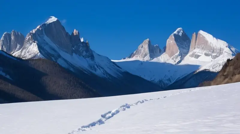 Montañas nevadas con picos afilados bajo un cielo azul