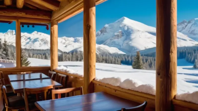 Un paisaje montañoso nevado con un chalet rústico