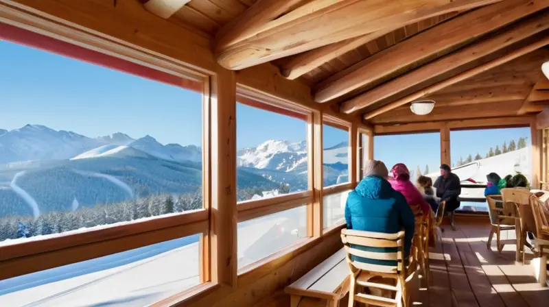 Un paisaje invernal vibrante con esquiadores, cabañas acogedoras y montañas cubiertas de nieve