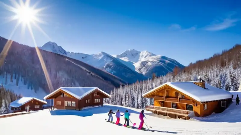 Un paisaje invernal vibrante con familias esquiando