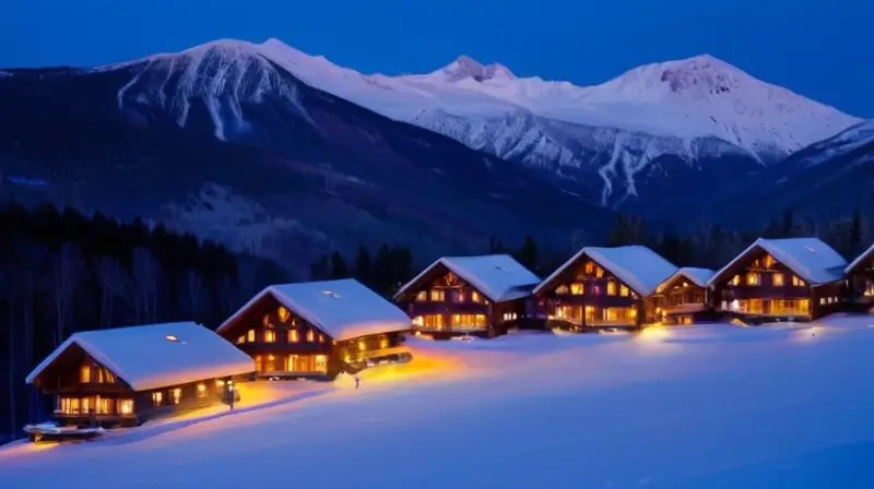 Un paisaje invernal de esquiadores en pendientes nevadas bajo un cielo estrellado