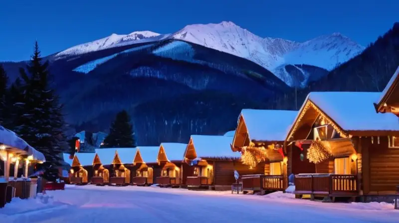 Un paisaje invernal festivo lleno de luces