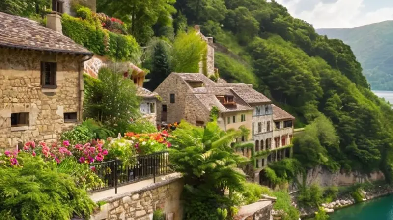 Un encantador paisaje de casas de piedra con vigas de madera