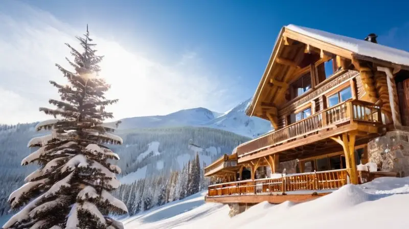 Un paisaje invernal vibrante con esquiadores, montañas, cabañas acogedoras y un ambiente alegre