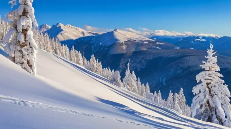 Un paisaje invernal con esquiadores enérgicos, montañas majestuosas y cabañas acogedoras invita a la aventura