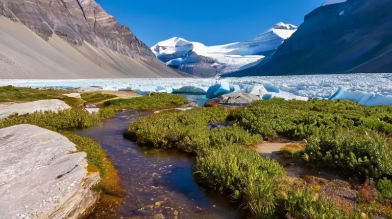 El glaciar Athabasca presenta un paisaje impresionante de hielo y montañas, donde turistas admirados observan los efectos del cambio climático