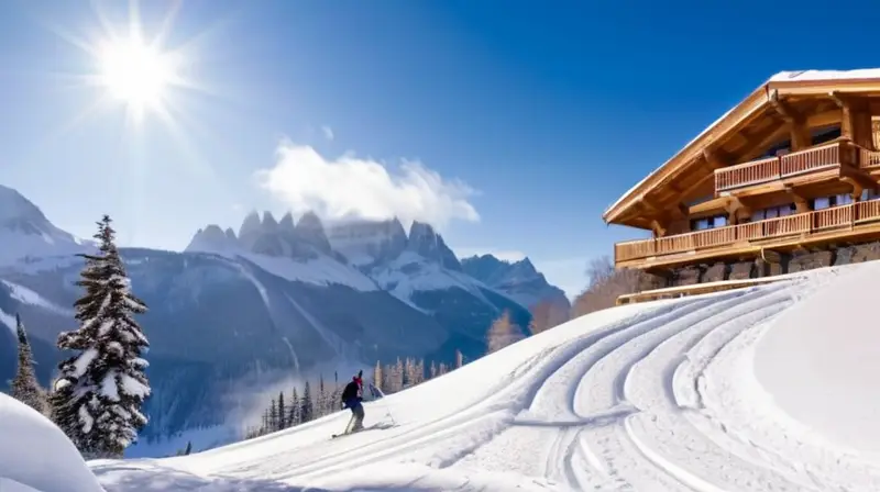 Un paisaje invernal vibrante con montañas nevadas, esquiadores en acción y un ambiente de aventura