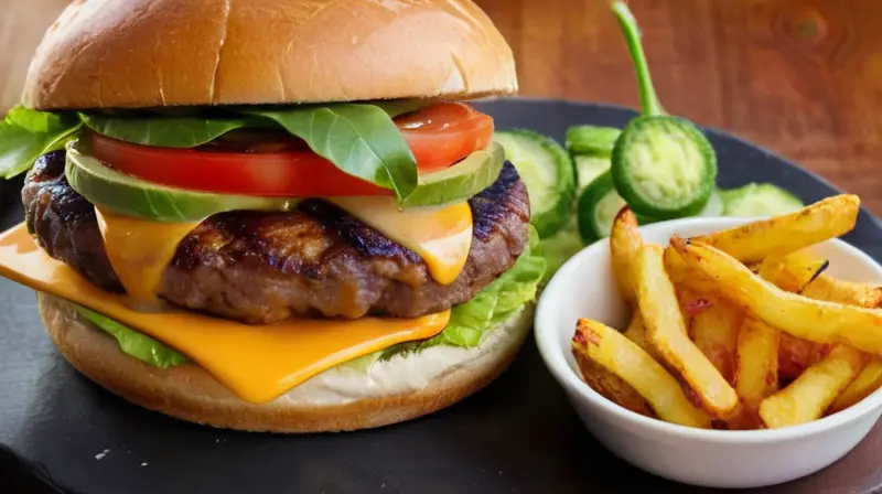 Una hamburguesa jugosa con queso derretido