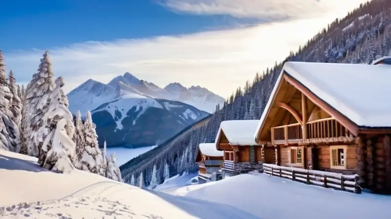 Un paisaje alpino cubierto de nieve con esquiadores