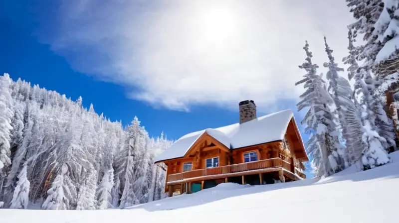 Un paisaje invernal vibrante con montañas nevadas, familias esquiando y disfrutando de la nieve bajo un cielo azul