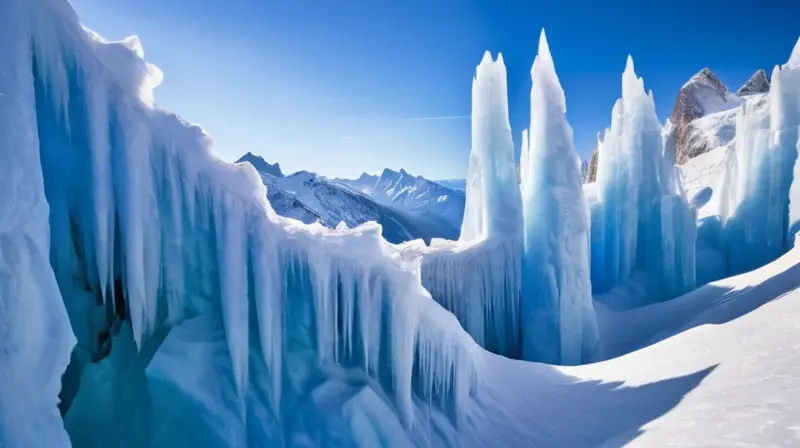 Un majestuoso palacio de hielo con paredes cristalinas y un ambiente invernal encantador