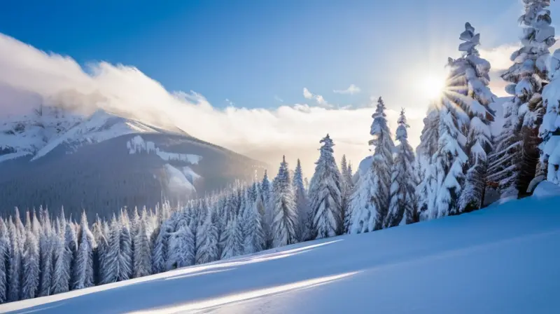 Un paisaje invernal idílico con montañas nevadas