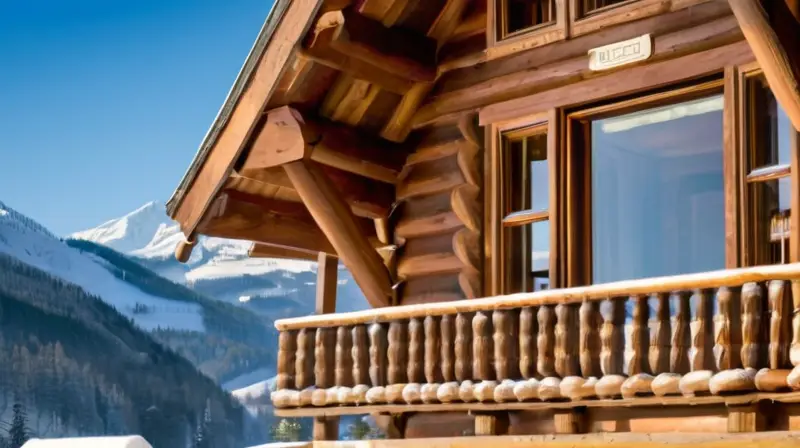 Un encantador paisaje de montaña cubierto de nieve, con chalets de madera, esquiadores coloridos y un ambiente acogedor de estación de esquí